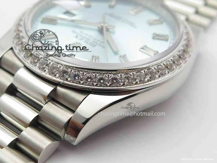 Best AAA Replica Sites 3699 BP Stylish SS Maker Best Ice SS On Bracelet Bezel Diamond ETA Day Blue 40mm Date Edition Dial 1228